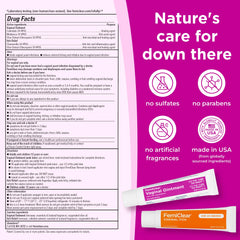 Etiqueta informativa FemiClear con instrucciones y lista de ingredientes visibles