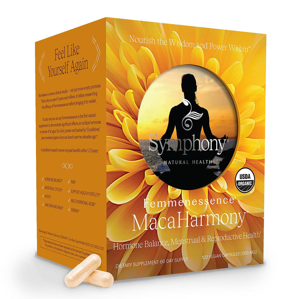 Natural Health International Femmenessence MacaHarmony frente del empaque mostrando confianza