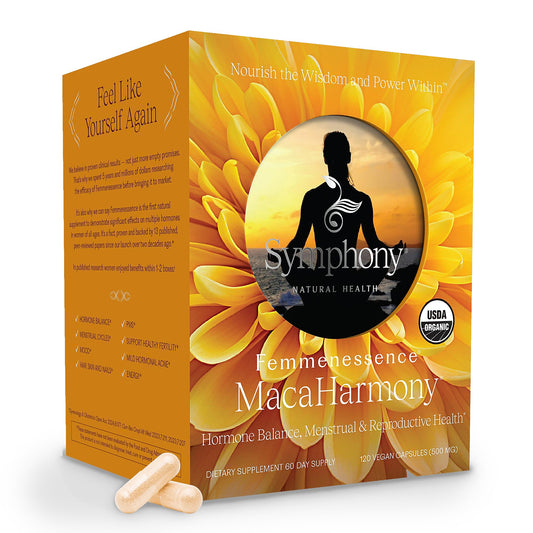 Natural Health International Femmenessence MacaHarmony frente del empaque mostrando confianza