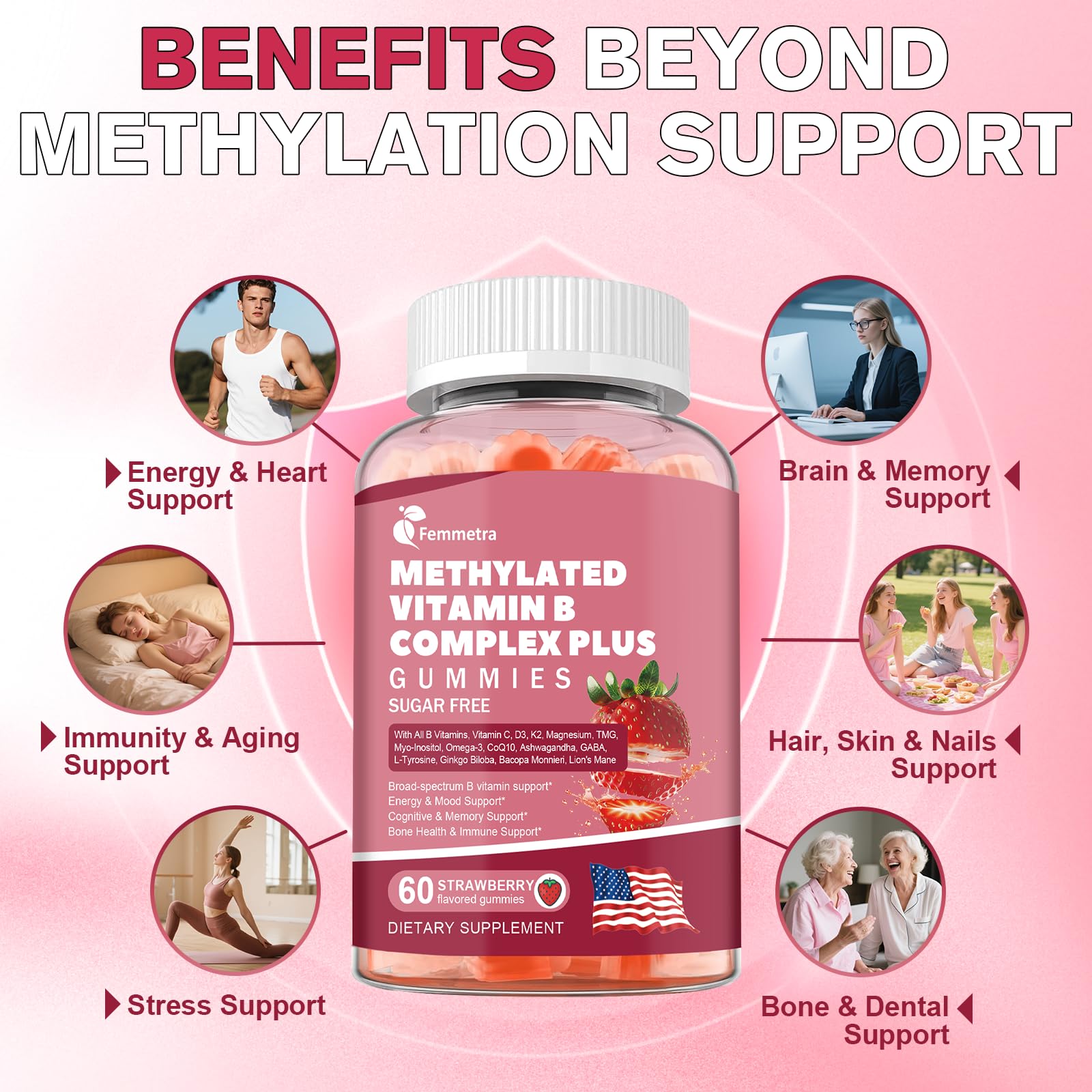 Femmetra etiqueta nutricional legible, muestra ingredientes y certificado GMP