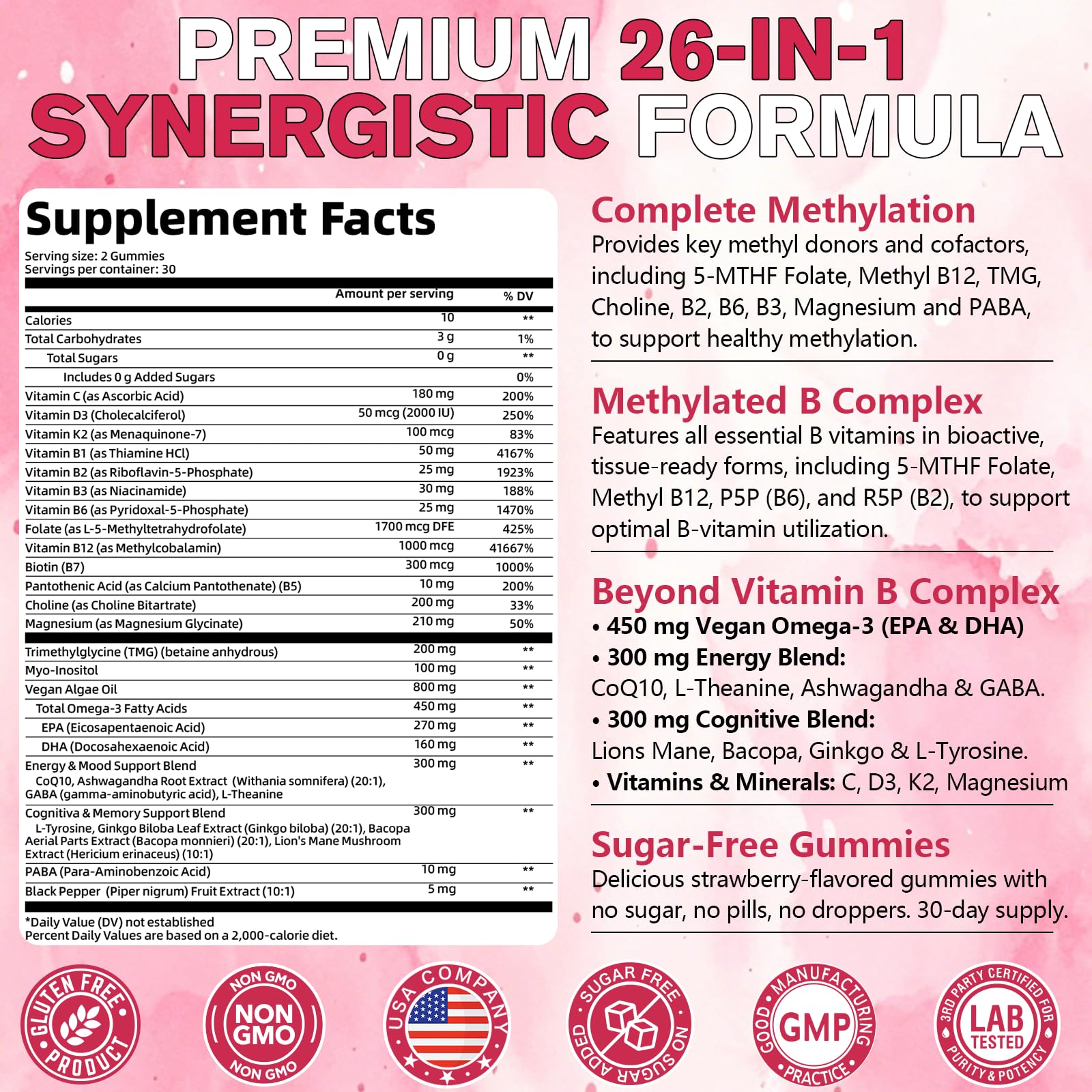 Femmetra conjunto de ingredientes clave, evidencia mezcla para energía y enfoque