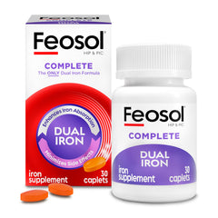 Feosol Complete frente del empaque mostrando marca y beneficio de absorción