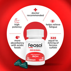 Comprimido Feosol en mano para comparar tamaño y comodidad al tragar