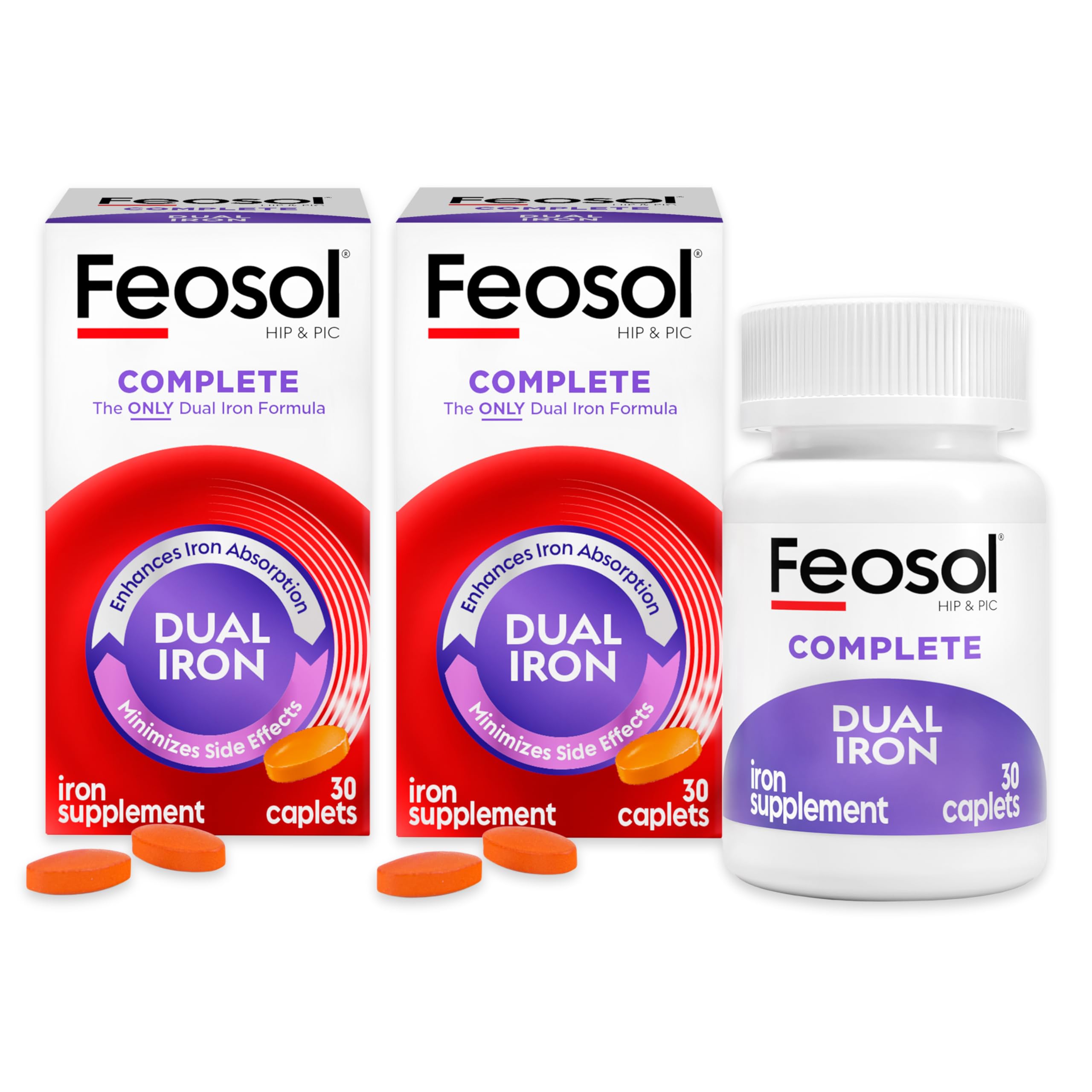 Feosol envase frontal mostrando capletas y cantidad, ayuda a elección rápida