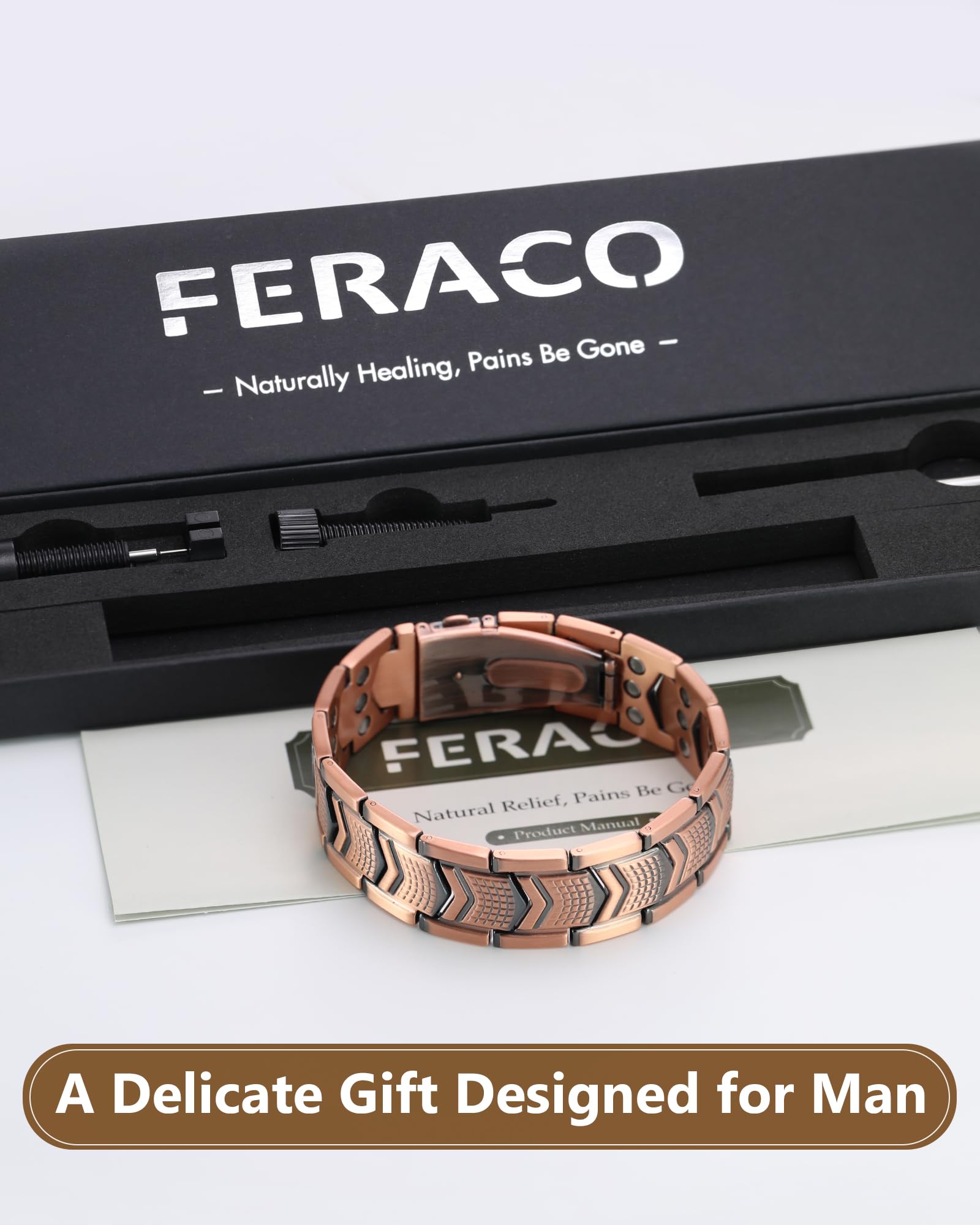 Feraco brazalete puesto en muñeca, muestra proporción y escala