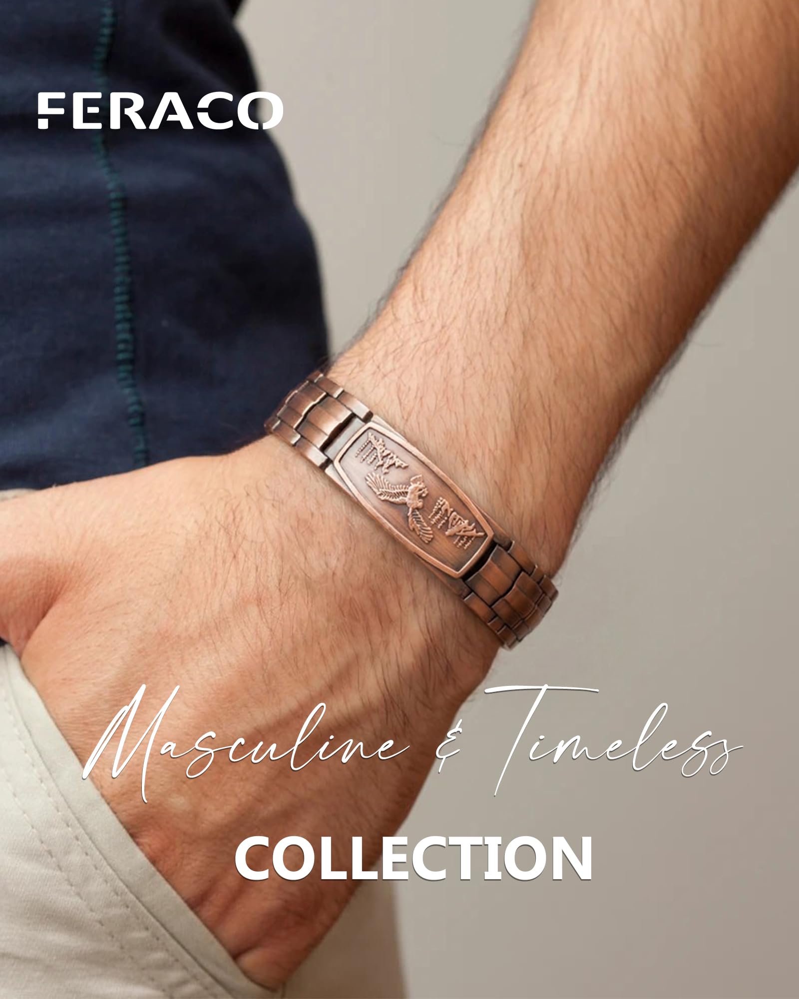 Feraco cierre y textura del metal mostrando durabilidad y confort
