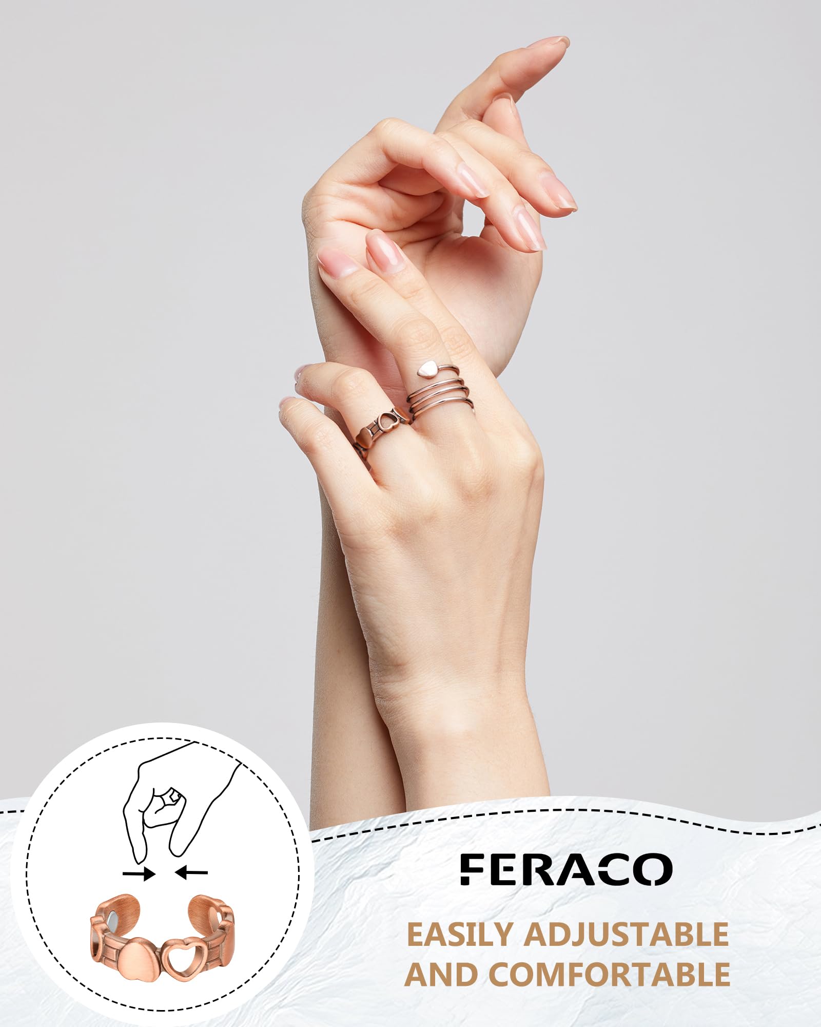 Feraco anillos junto a regla para comparar tallas, ajuste evidente