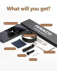 Feraco pulsera junto a una regla para comparar tamaño y ajuste