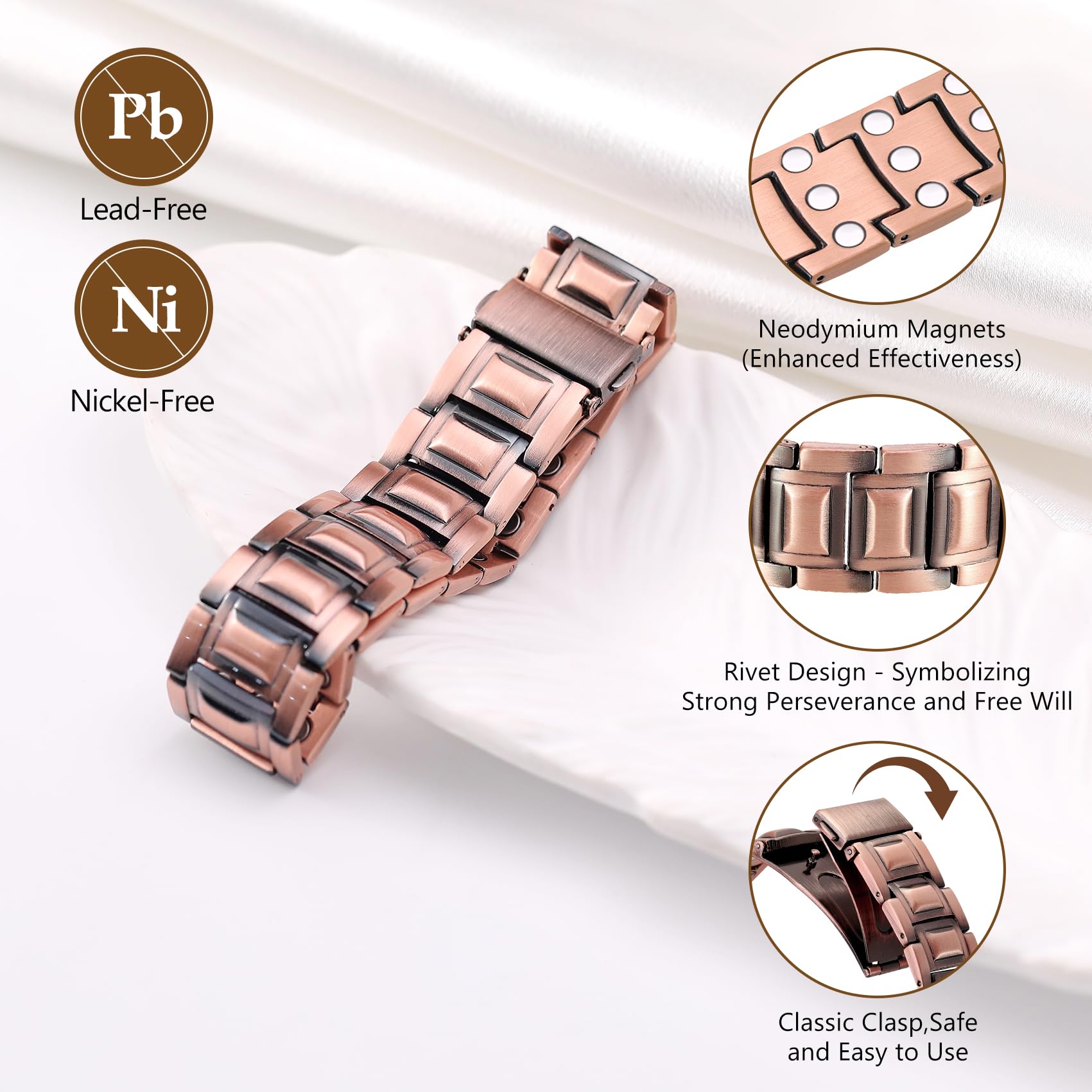 Feraco pulsera puesta en muñeca mostrando ajuste cómodo
