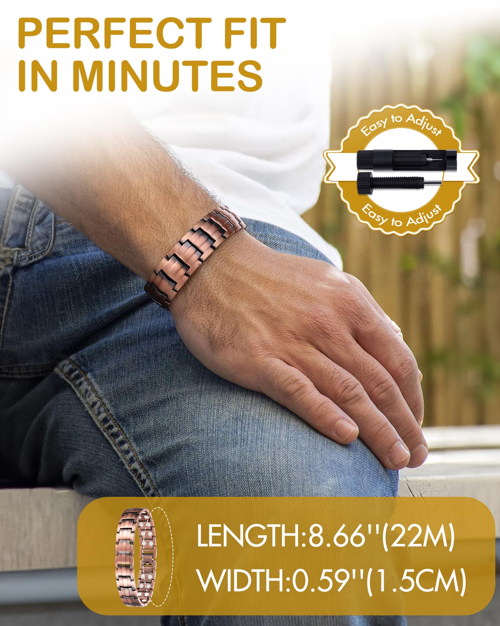 Feraco pulsera usada en muñeca, combina con reloj y aporta estilo
