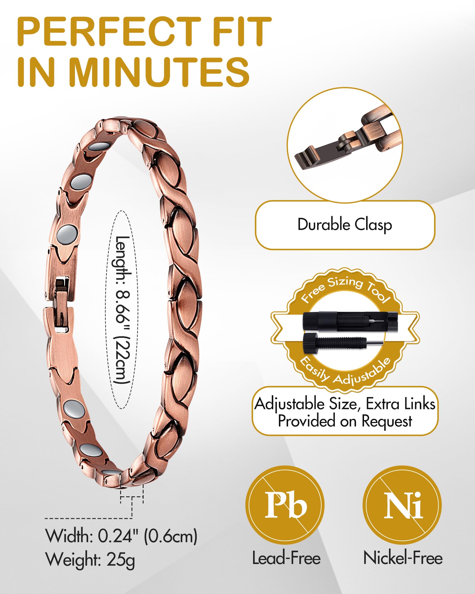 Feraco pulsera interior con imanes incrustados para contacto cómodo