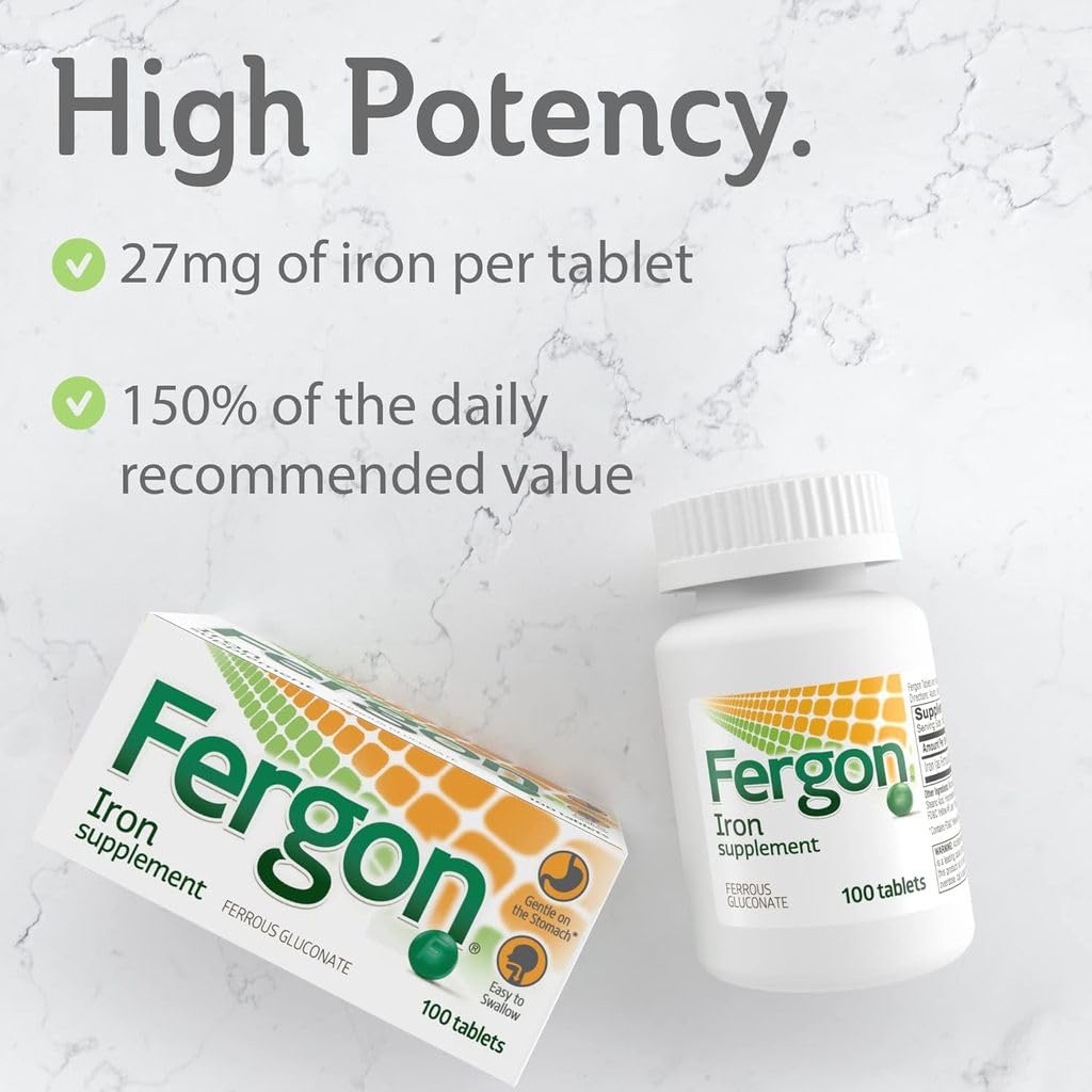 Fergon comprimido primer plano, detalle de tamaño y fácil de tragar