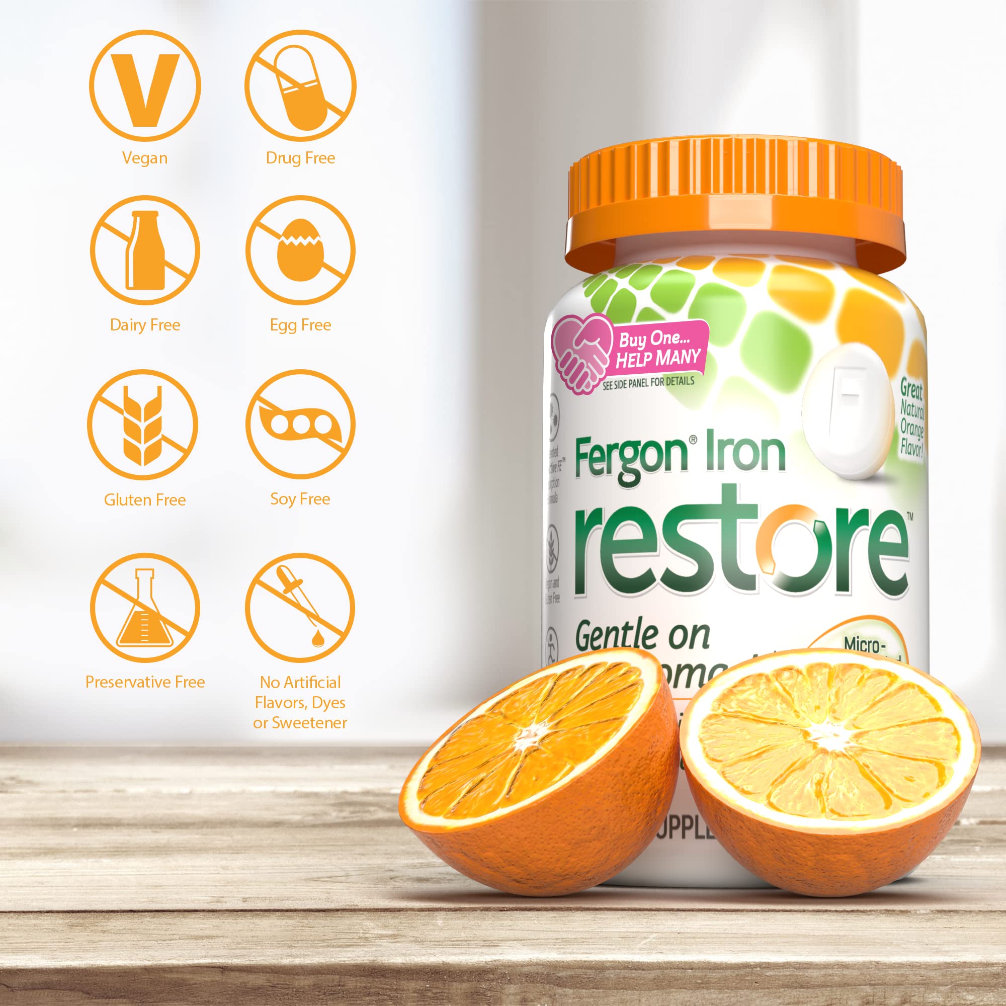 Fergon etiqueta con lista de ingredientes, apto para dietas veganas