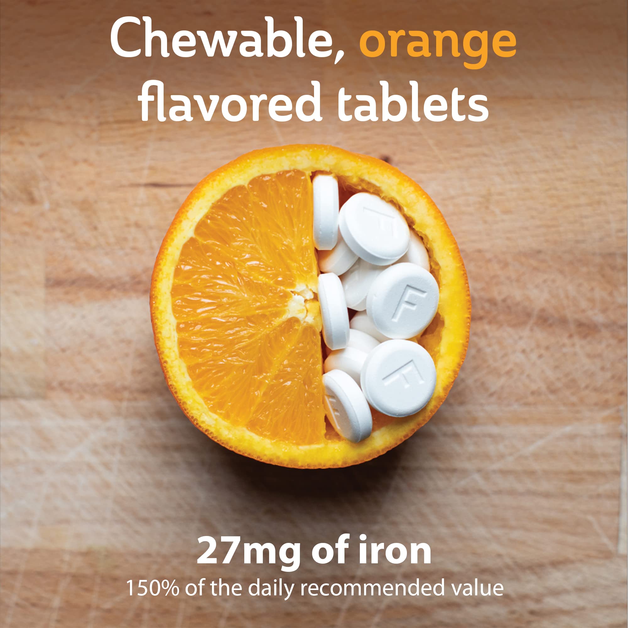 Fergon tabletas masticables en primer plano, fácil ingestión y sabor