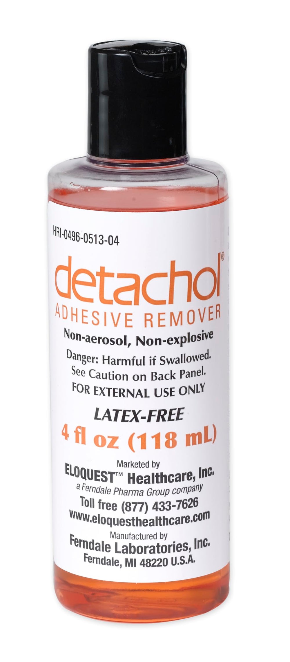 Ferndale Detachol botella frontal 4oz, presenta envase claro y etiqueta legible que facilita identificación