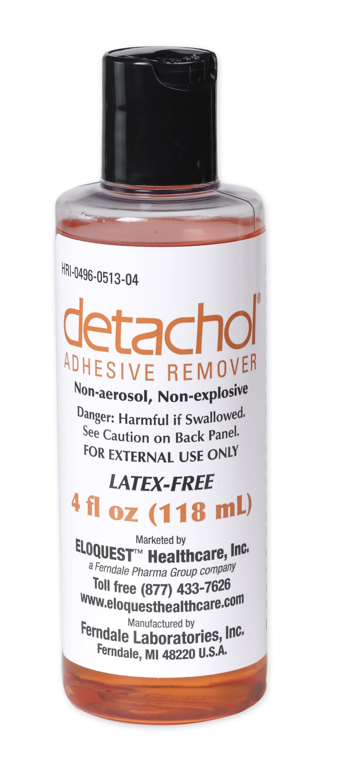 Ferndale Detachol botella frontal 4oz, presenta envase claro y etiqueta legible que facilita identificación
