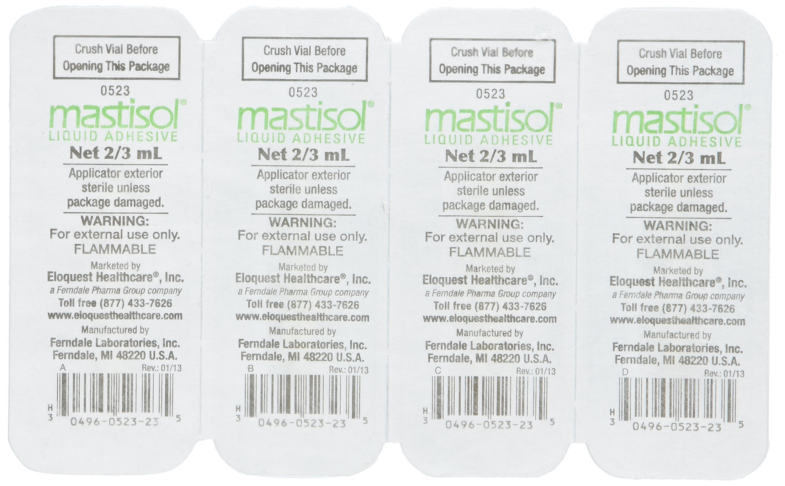 Ferndale Mastisol primer plano del vial con aplicador y control de dosis