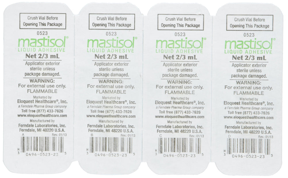 Ferndale Mastisol primer plano del vial con aplicador y control de dosis