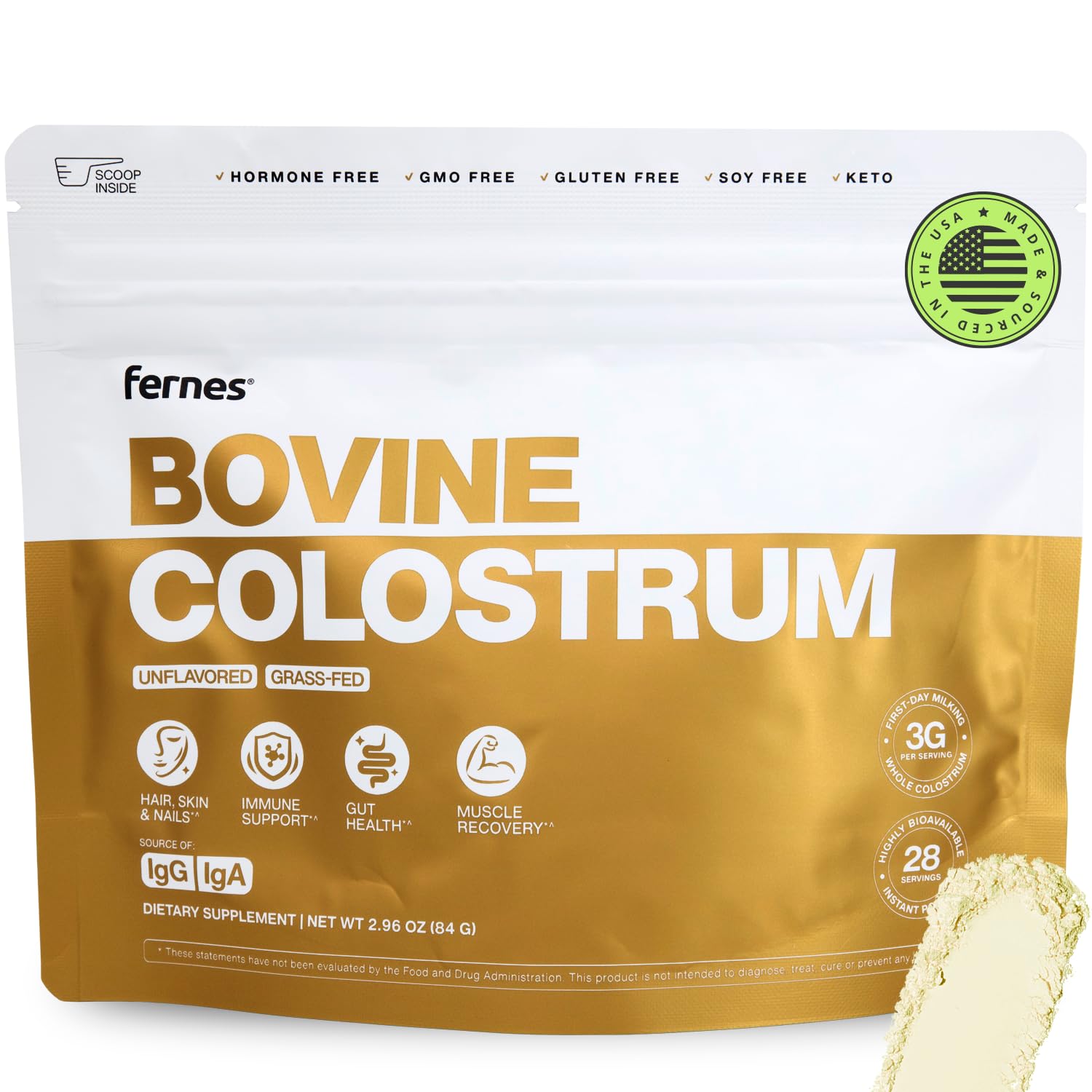 Fernes envase frontal mostrando marca y cantidad, confianza de calidad