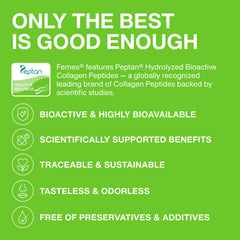 Fernes etiqueta de ingredientes que resalta Peptan y certificación grass-fed
