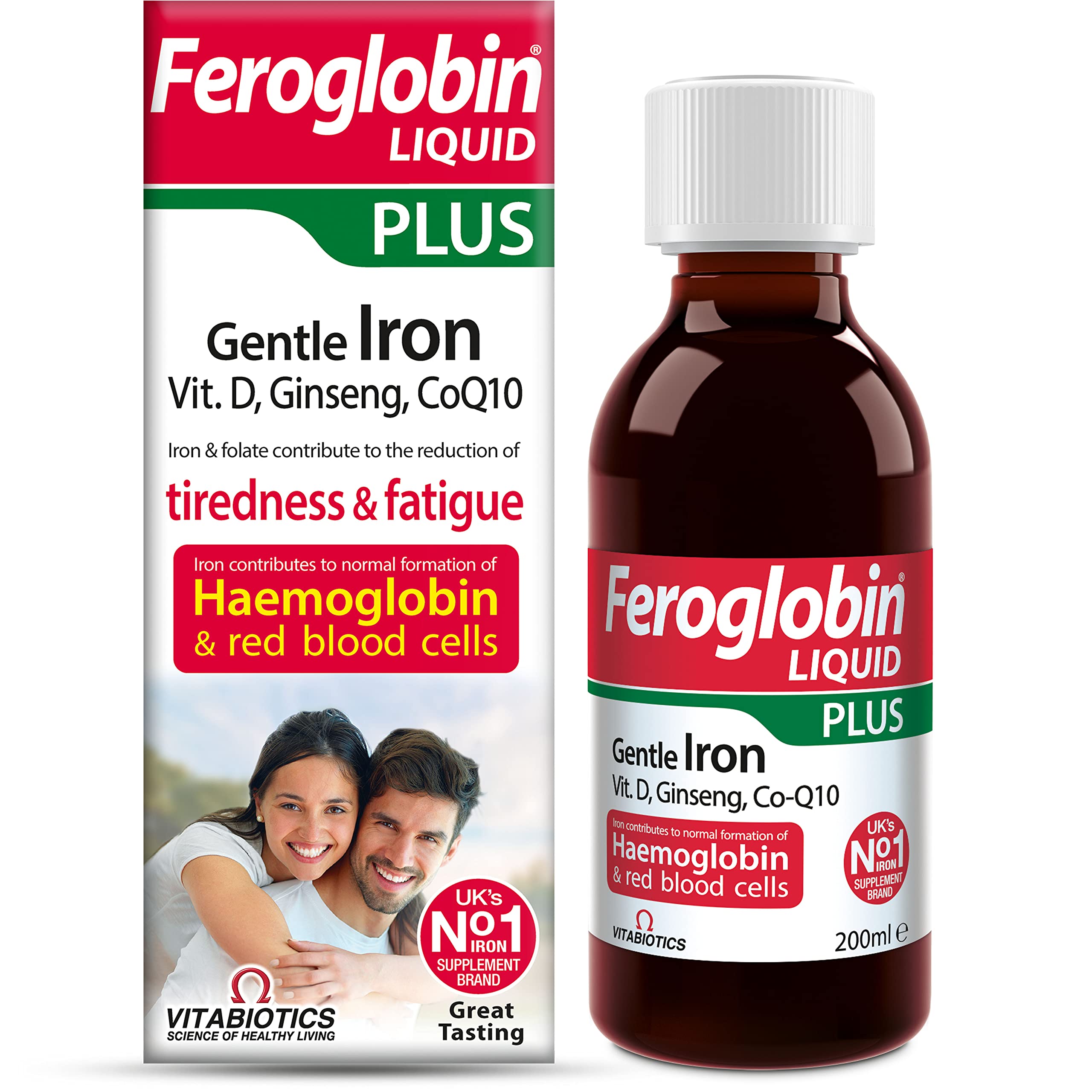 Feroglobin frasco delantero mostrando etiqueta clara y uso fácil