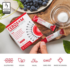 Ferosom Forte textura del polvo liposomal cercana, absorción mejorada