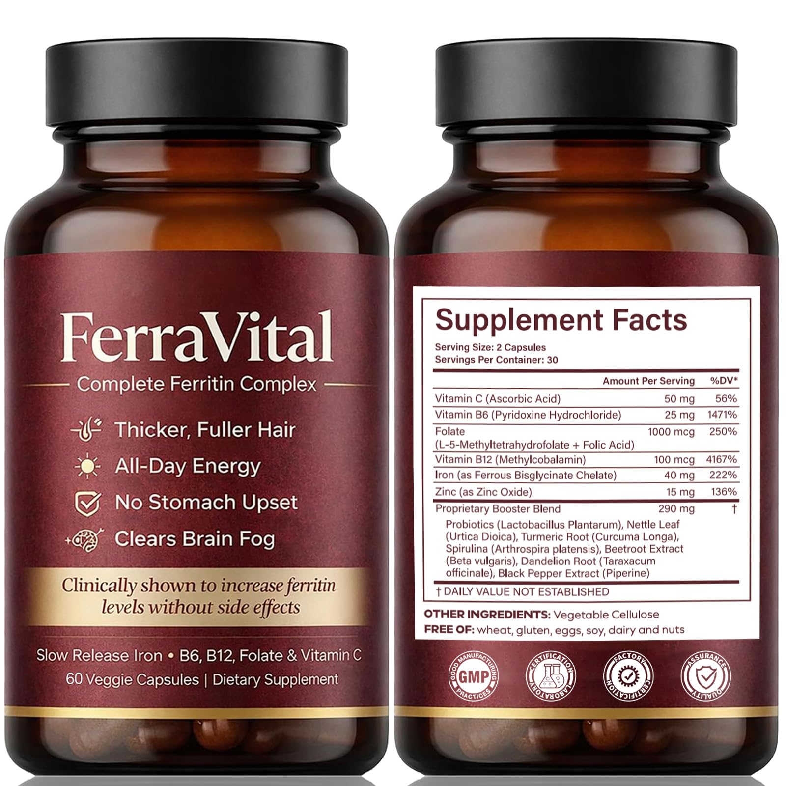 FerraVital cápsula en primer plano, detalle suave y fácil de tragar