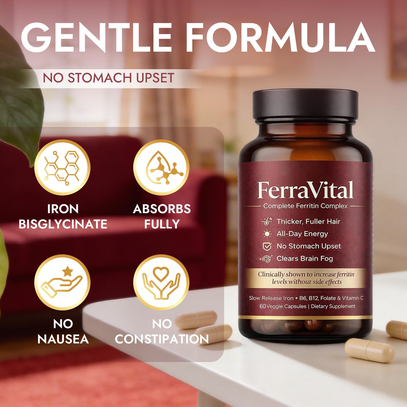 Persona tomando FerraVital cápsula, conveniencia en la rutina diaria