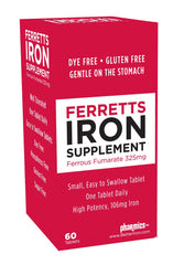 Ferretts iron tablets bottle front showing high-potency iron for daily energy support.