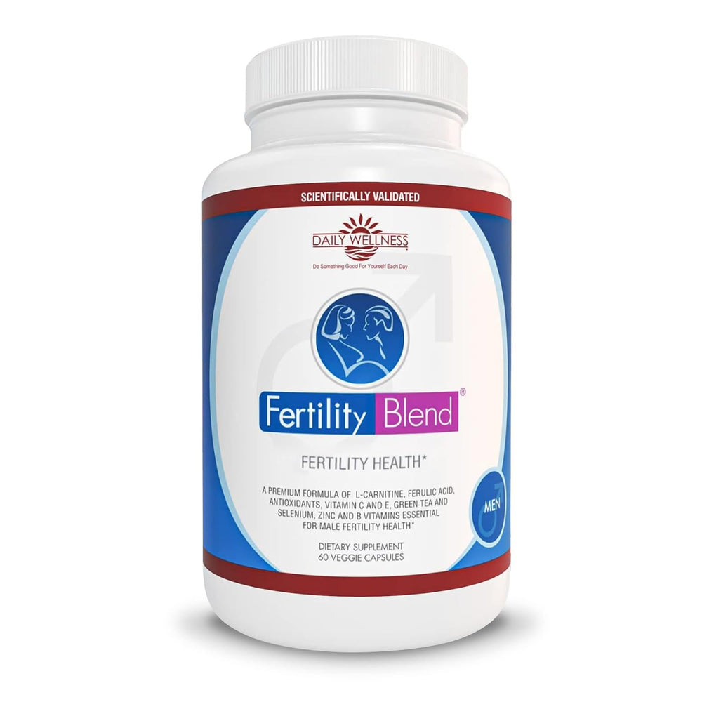 Fertility Blend botella frontal con cápsulas visible, sugiere apoyo nutricional reproductivo