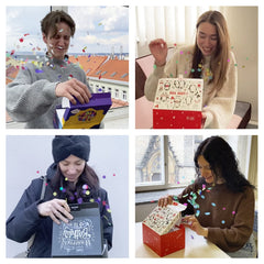FETTIPOP caja abierta con confeti explotando, efecto sorpresa visual