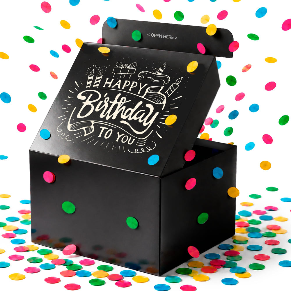 FETTIPOP caja negra empacada, presentación elegante y lista para regalo