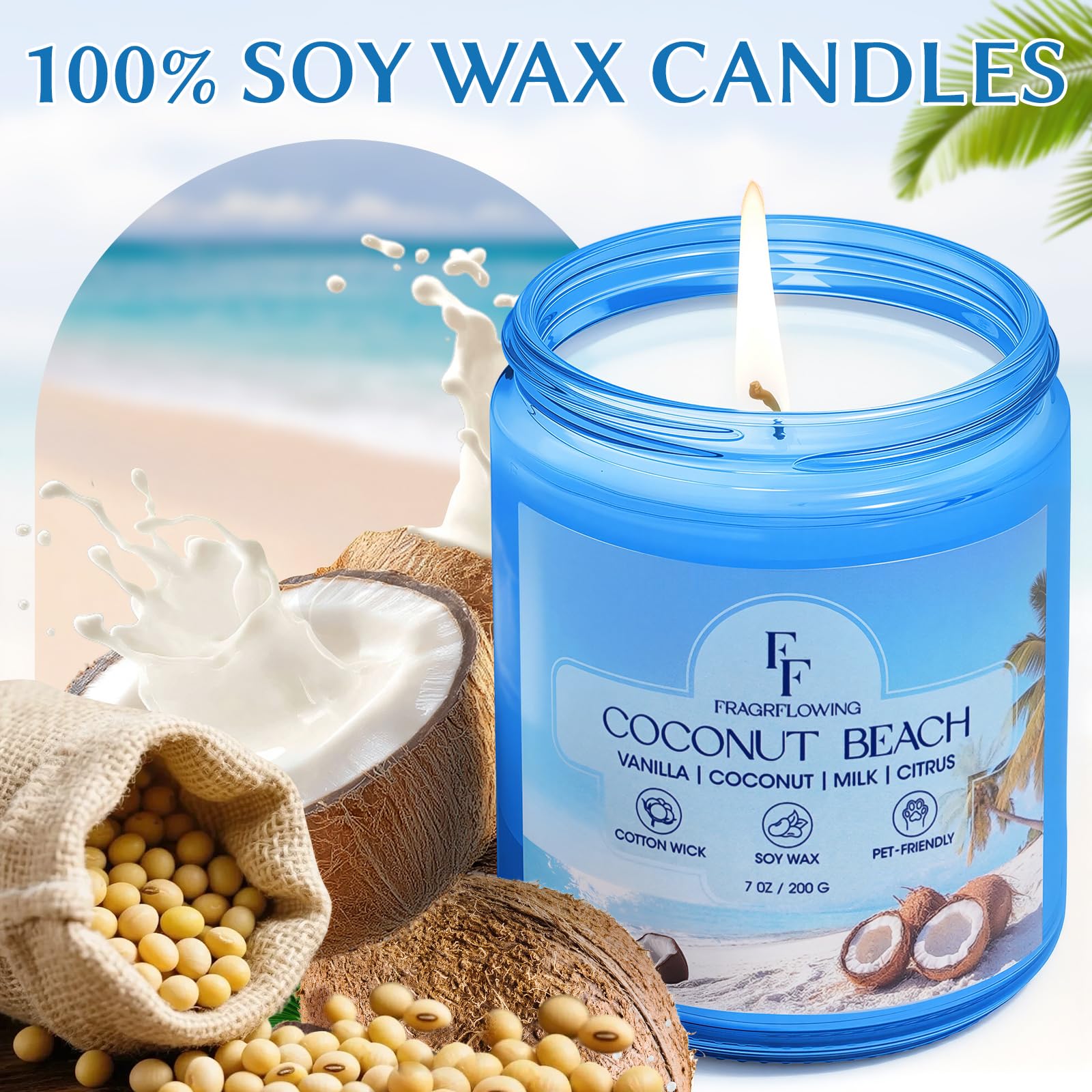 FF FRAGRFLOWING textura de cera de soja destacando combustión limpia