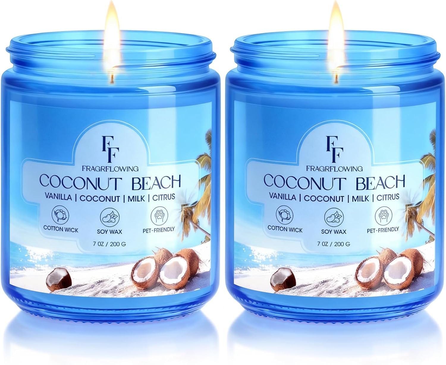 FF FRAGRFLOWING tarro azul frontal mostrando etiqueta y diseño elegante