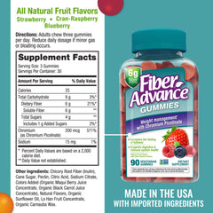 Fiber Advance gomitas extendidas que indican textura masticable y sabor