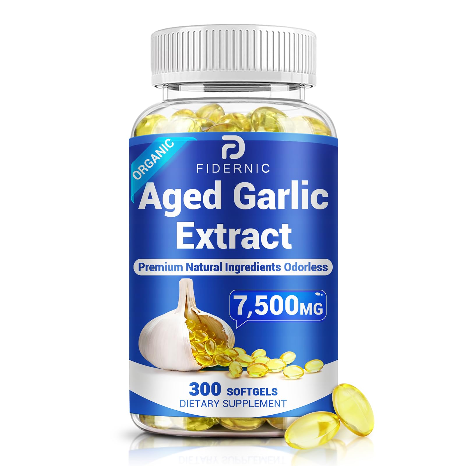 FIDERNIC botella frontal mostrando 300 softgels y beneficios diarios