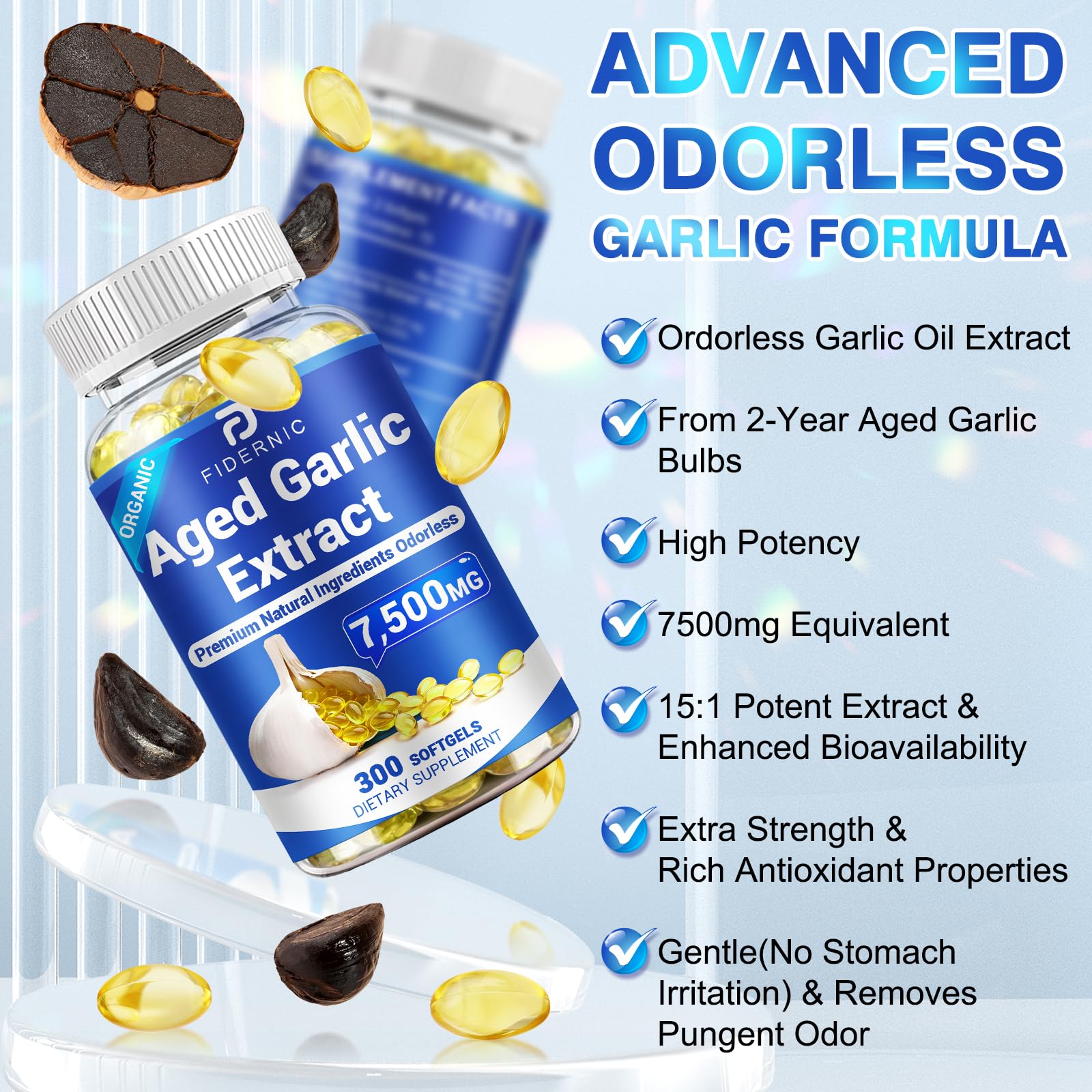 FIDERNIC primer plano de softgel transparente y textura suave