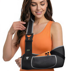 FIGHTECH vista frontal del cabestrillo mostrando ajuste seguro y apoyo