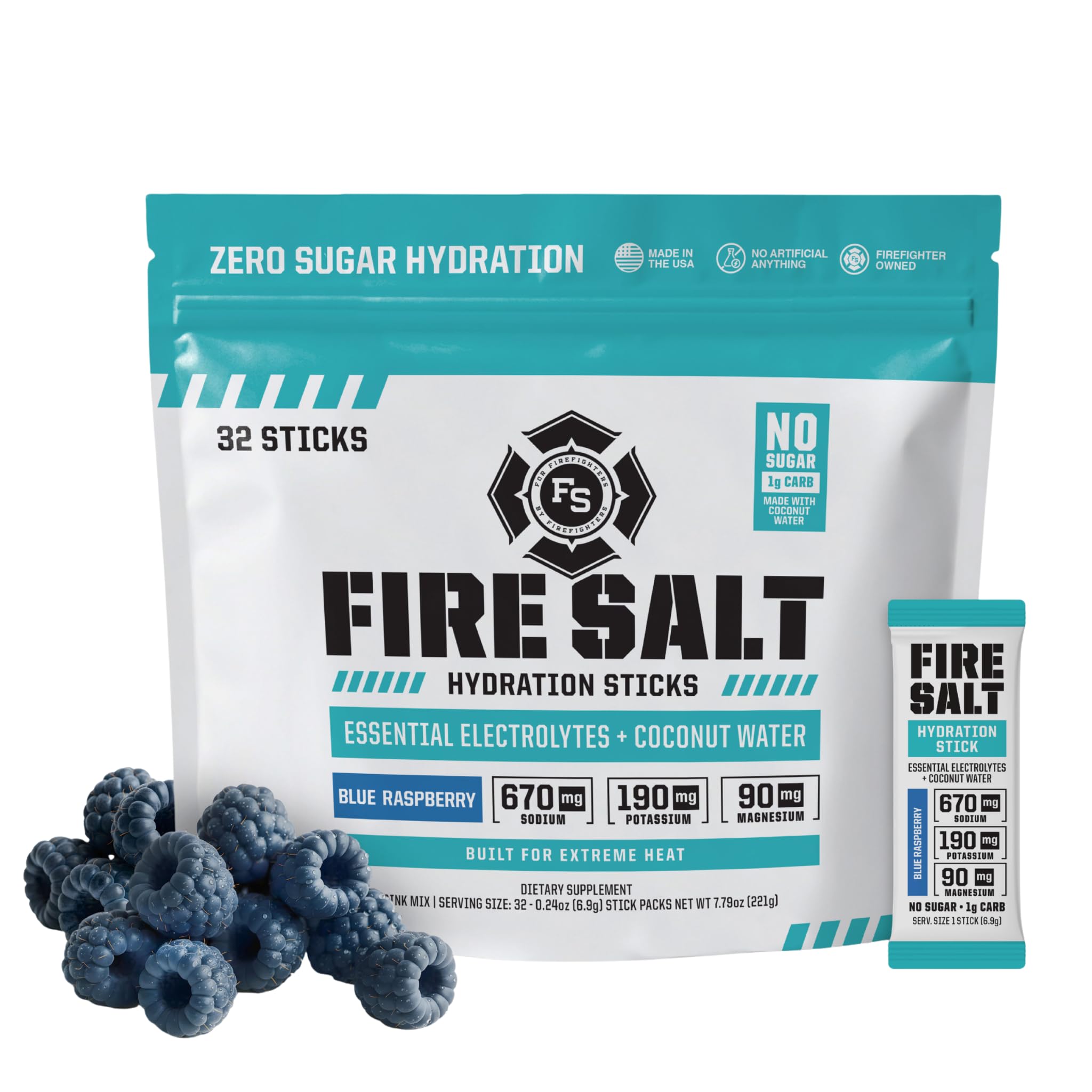 Fire Science Nutrition caja de 32 sticks Blue Raspberry mostrando diseño frontal y conteo