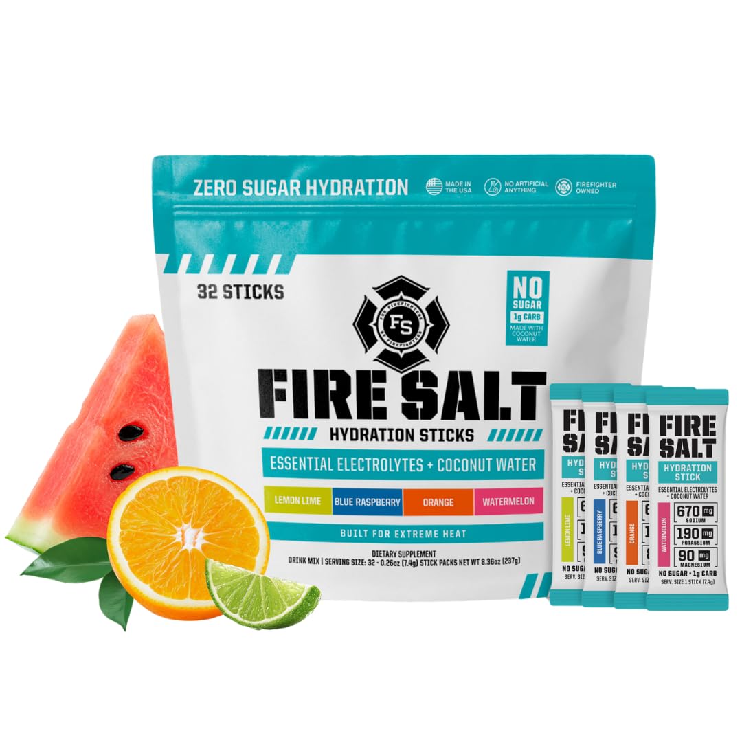 Fire Science Nutrition caja frontal mostrando 32 sobres y variedad de sabores para conveniencia