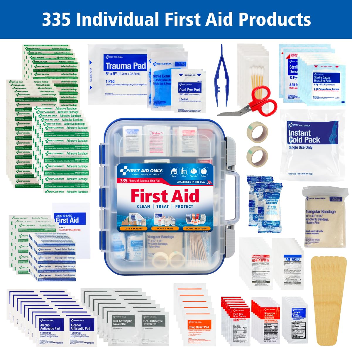 First Aid Only primer plano vendajes y gasas para curas rápidas