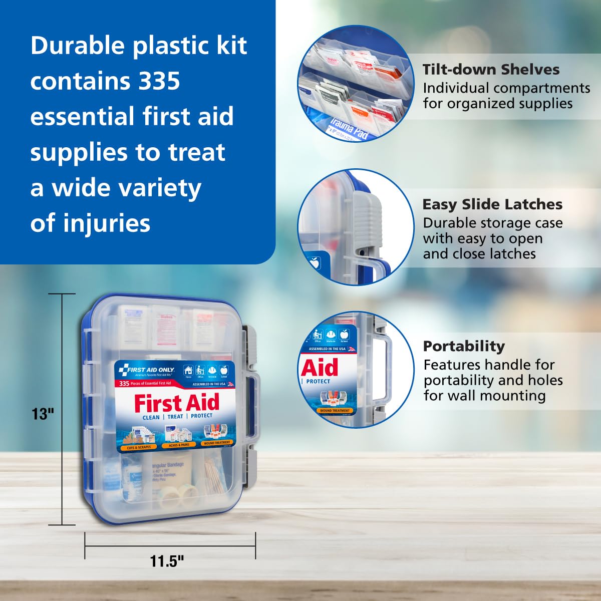 First Aid Only tapa transparente que facilita localizar suministros