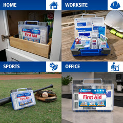 First Aid Only vendajes y apósitos apilados listos para tratamiento inmediato