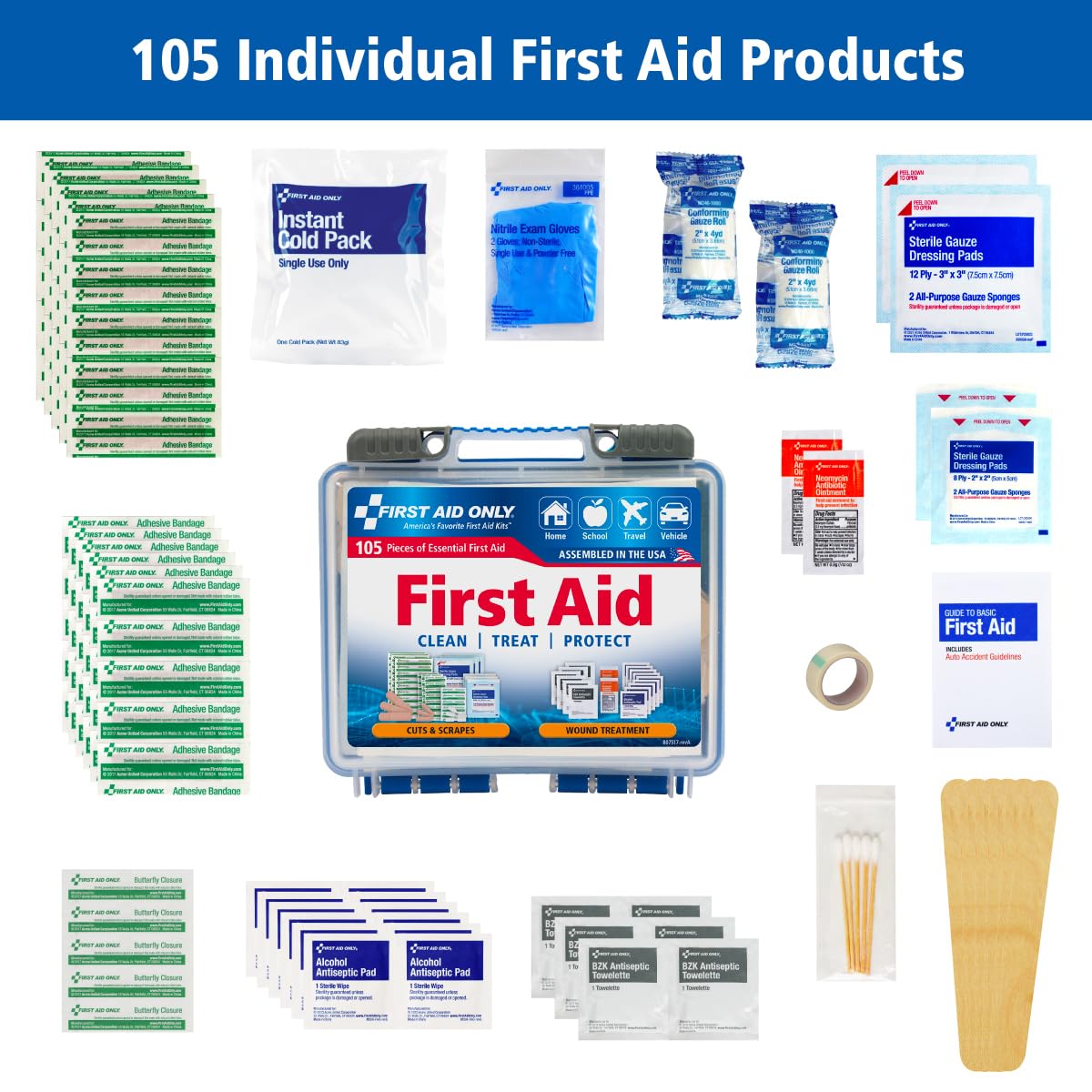 First Aid Only close-up de tiritas y apósitos útiles para cortes menores