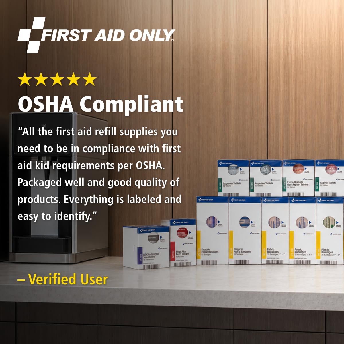 First Aid Only contenido disperso mostrando organización y control de stock