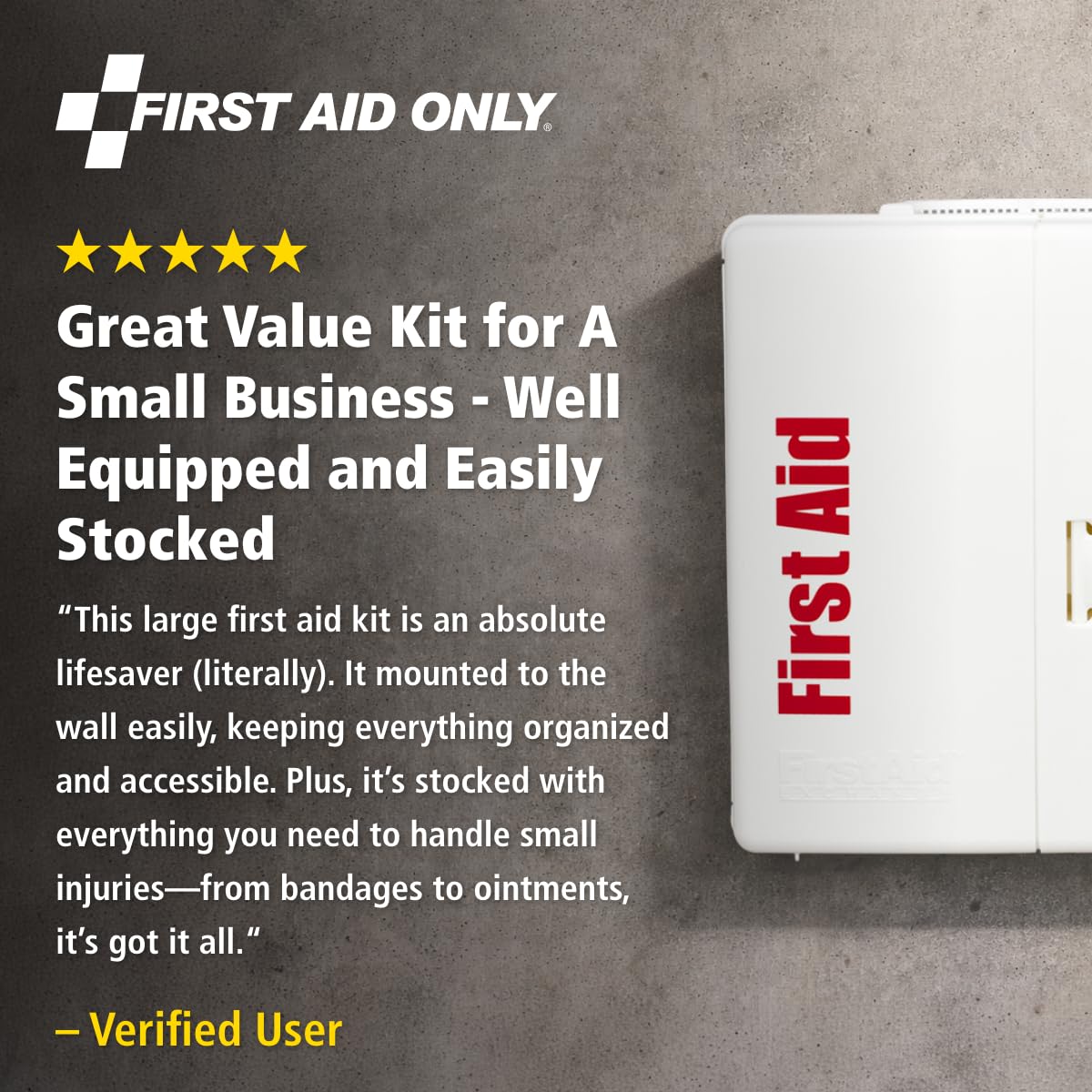 First Aid Only etiqueta del contenido visible, facilita inspecciones y cumplimiento