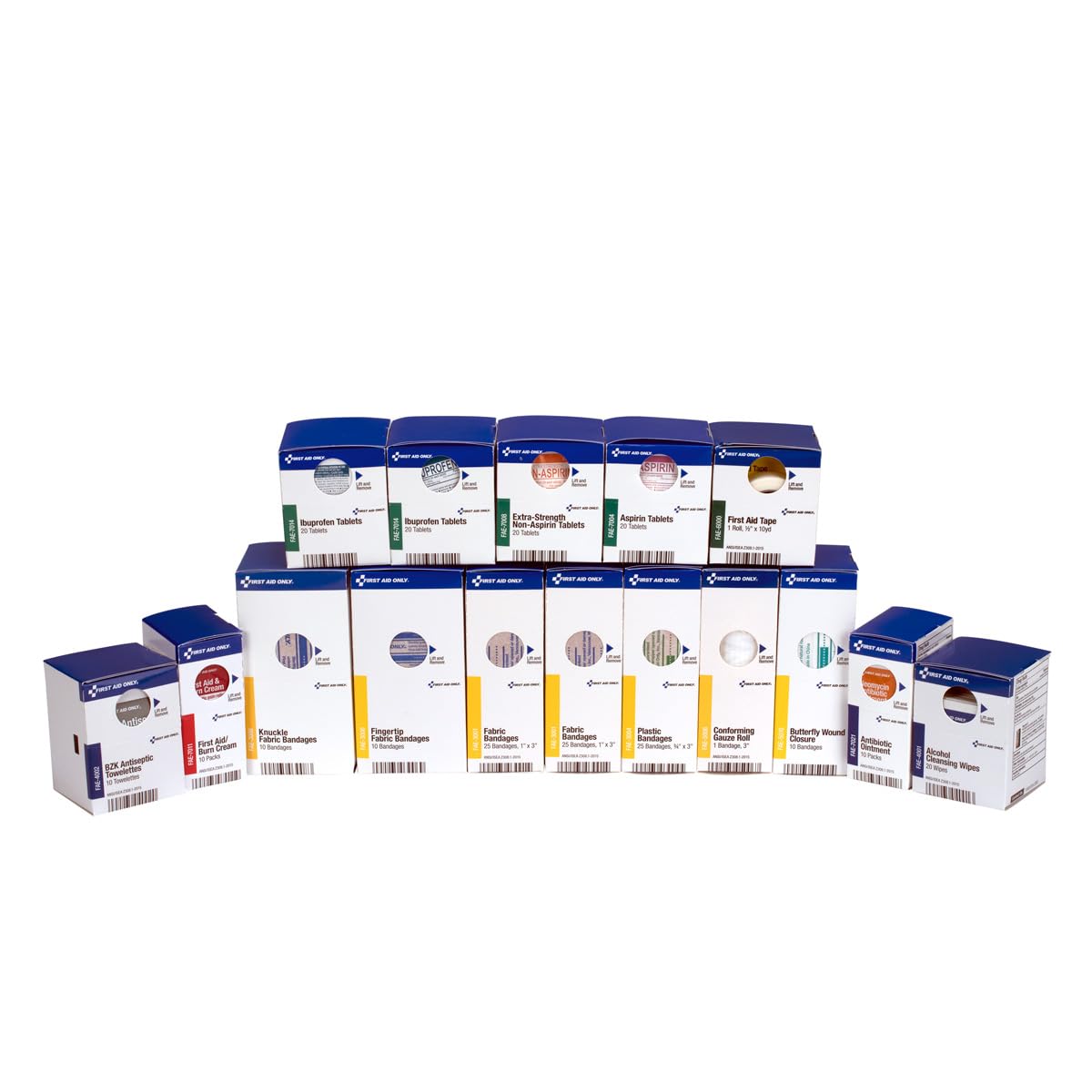 First Aid Only empaque frontal mostrando 237 piezas y facilidad de reabastecer