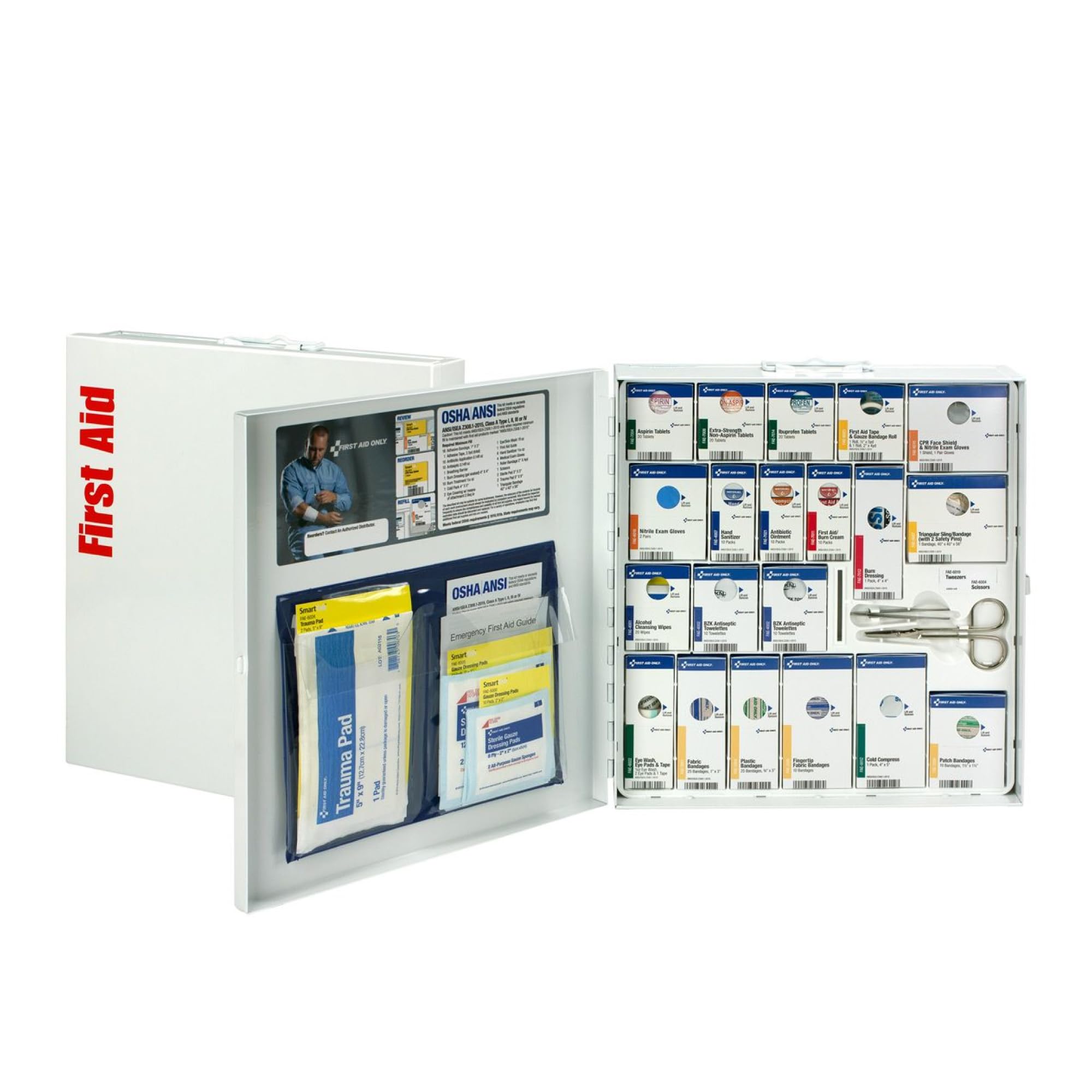 First Aid Only gabinete frontal blanco resistente para acceso rápido y cumplimiento