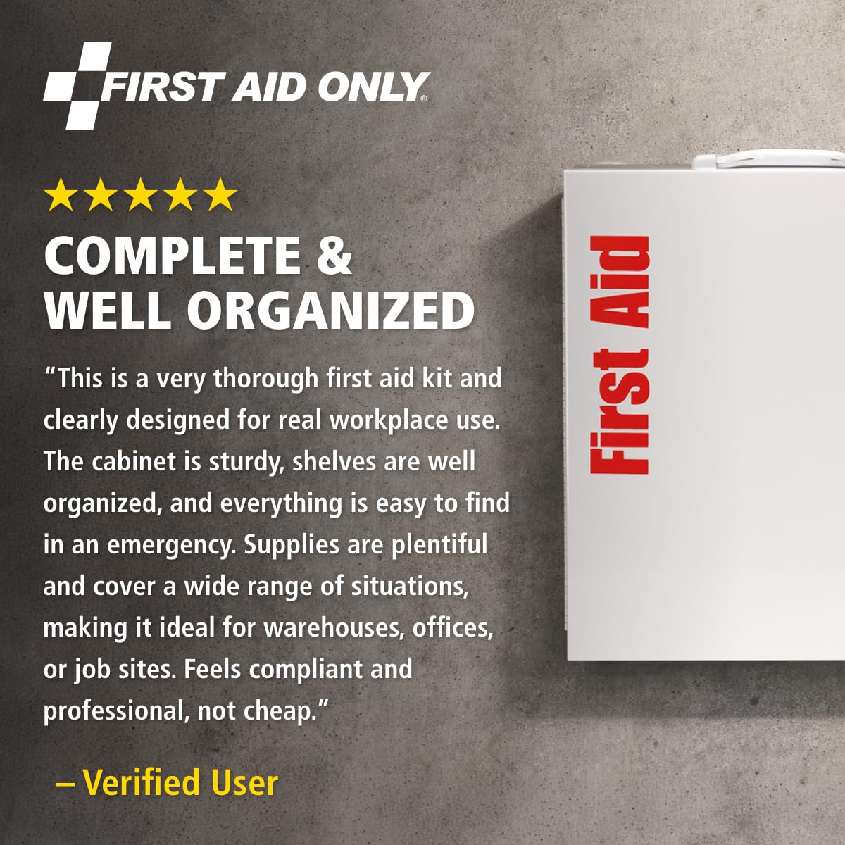 First Aid Only primeros auxilios mostrados, variedad de vendajes y gasas