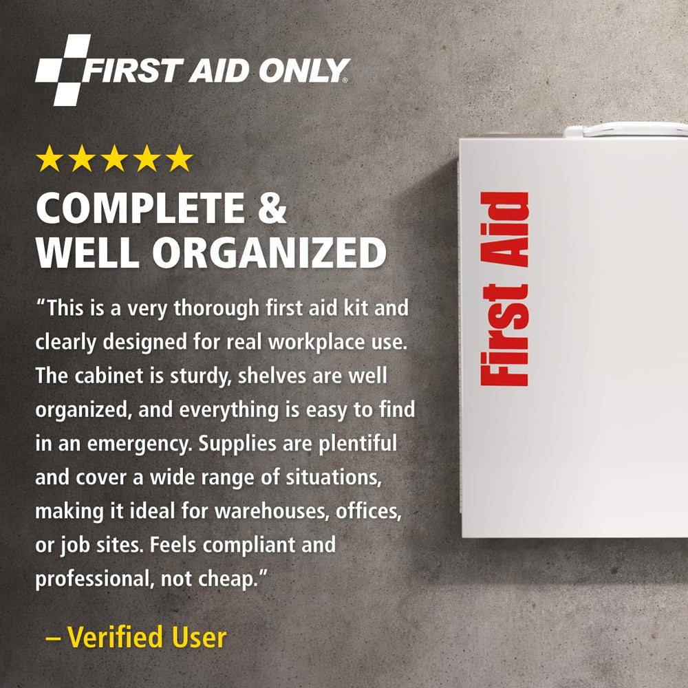 First Aid Only primeros auxilios mostrados, variedad de vendajes y gasas